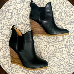 COACH Farah Black Washed Leather Wedge Boots